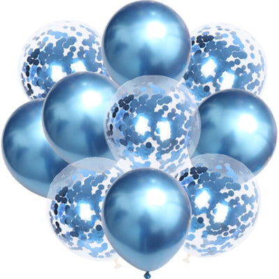 10 Globos relleno confetti + Metálico azul