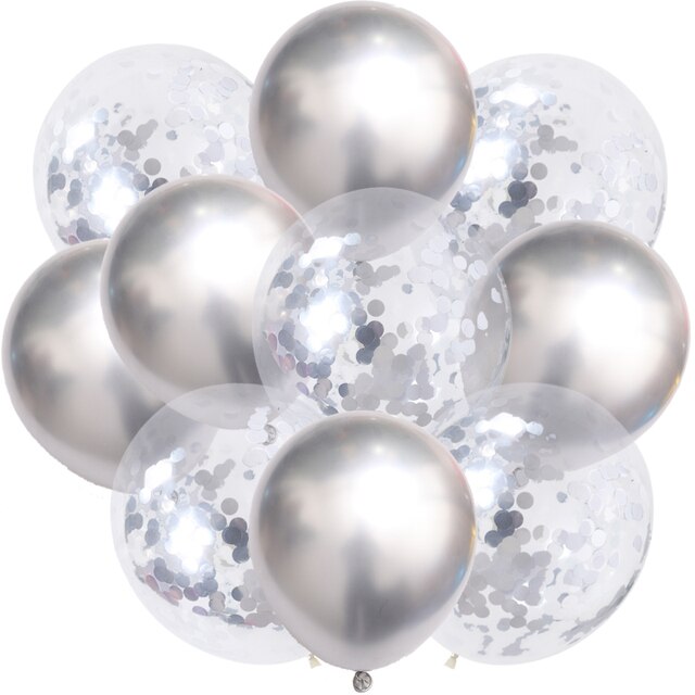 10 Globos relleno confetti + Metálico plateado