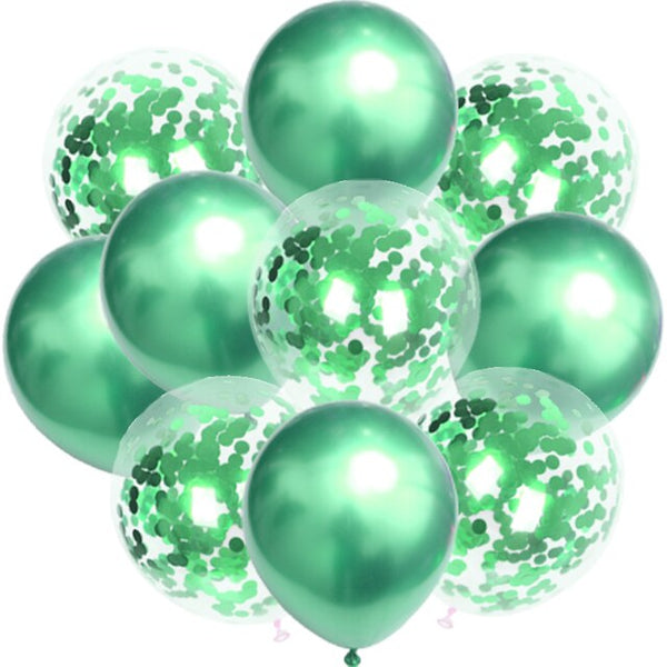 10 Globos relleno confetti + Metálico verde