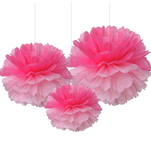 Set 3 pompones tonos rosado