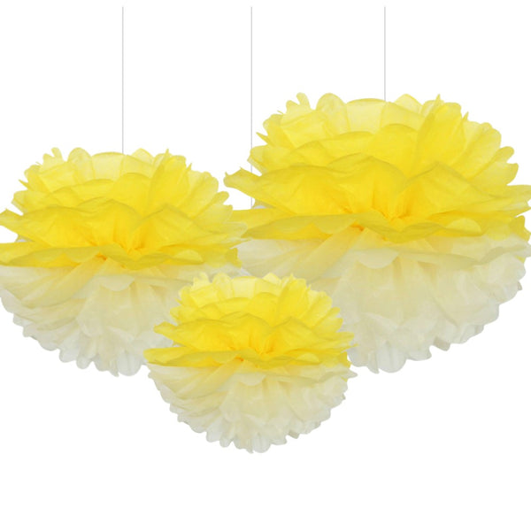 Set 3 pompones tonos amarillo