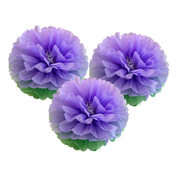 Set 3 pompones bicolor morado - verde
