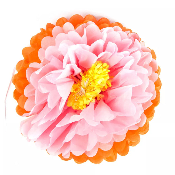 Pompones con forma de flor rosada - naranjo