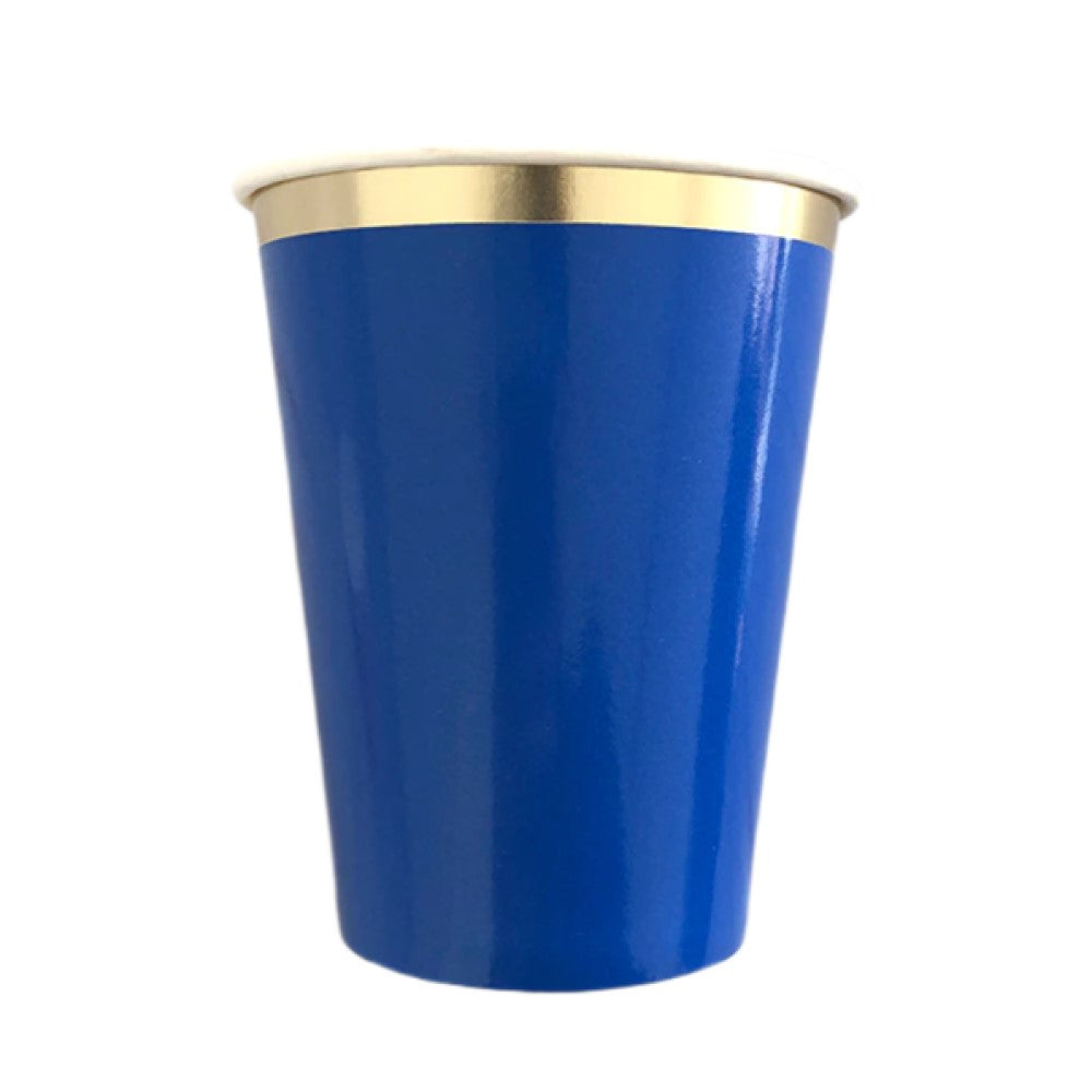 Vasos azules borde dorado