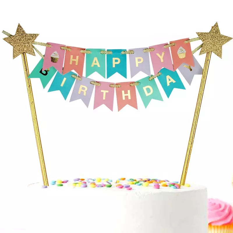 Cake topper Happy Birthday colores