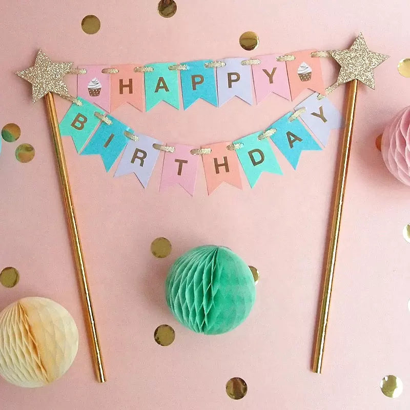 Cake topper Happy Birthday colores