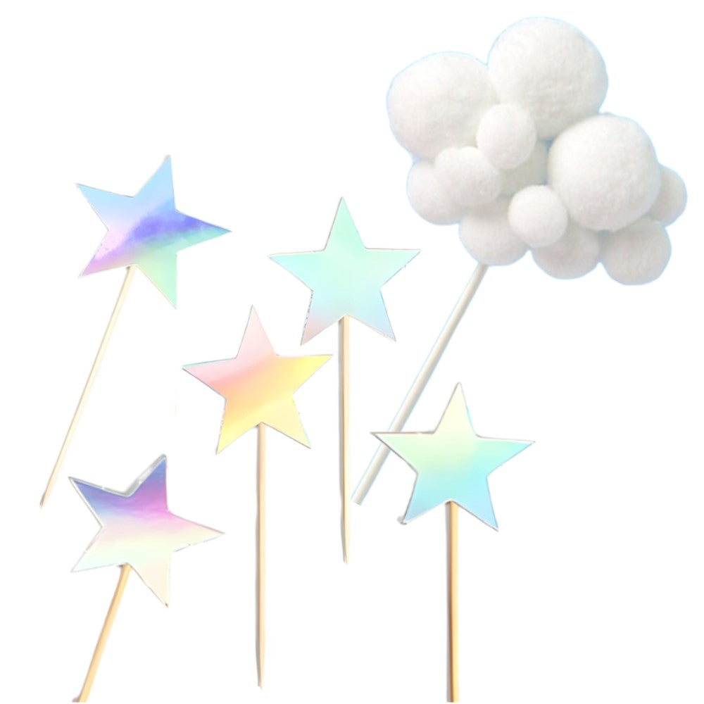 Set cake topper nube y estrellas plateadas